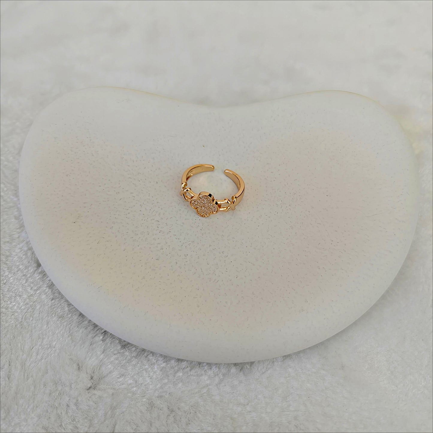 Rose Gold Pave Clover Adjustable Ring