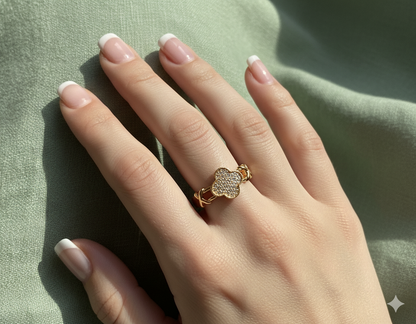 Rose Gold Pave Clover Adjustable Ring