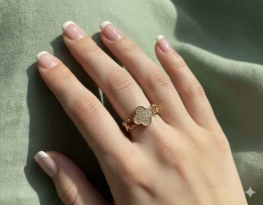 Rose Gold Pave Clover Adjustable Ring