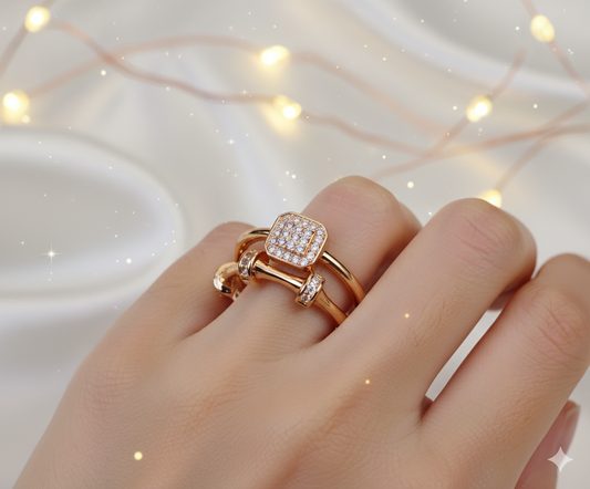 Crystal Rectangle Charm Adjustable Ring