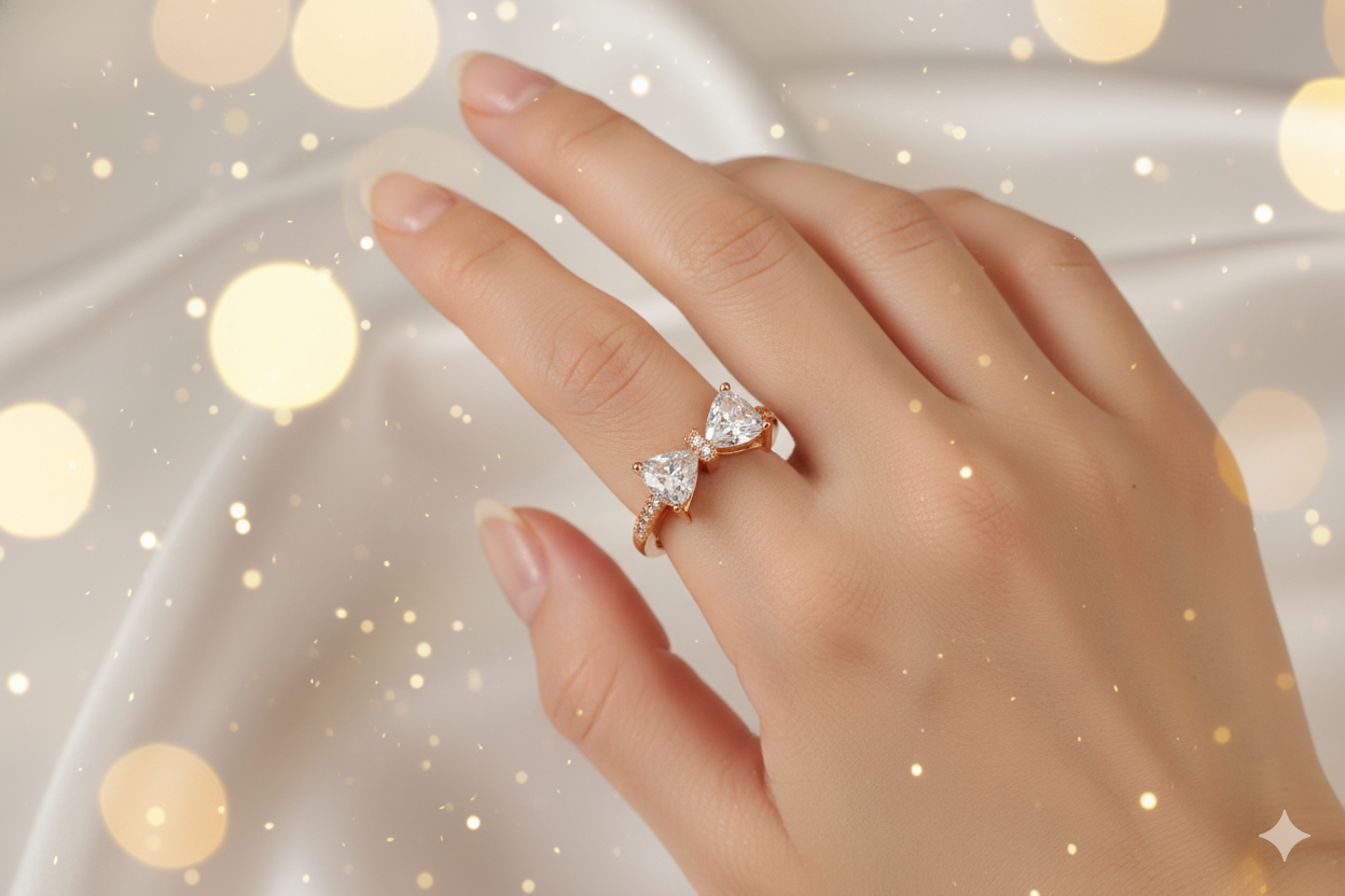 Rose Gold Crystal Bow Adjustable Ring