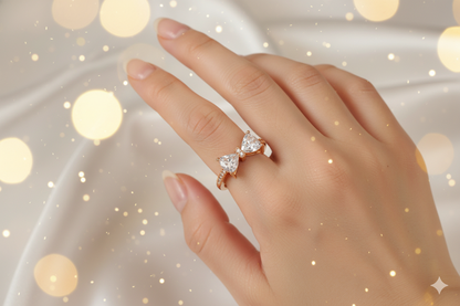 Rose Gold Crystal Bow Adjustable Ring