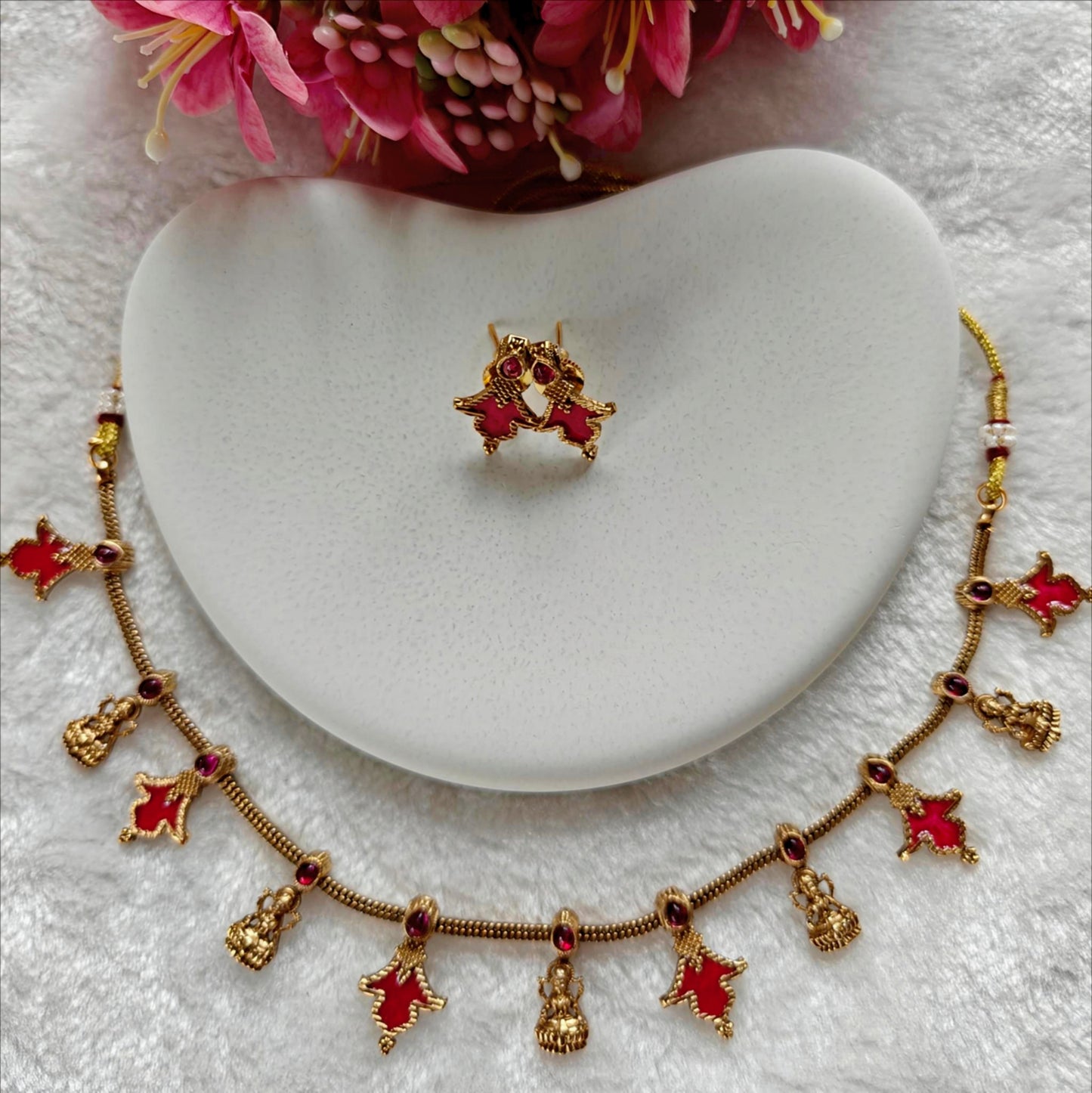 Temple Charm Necklace Set Magenta