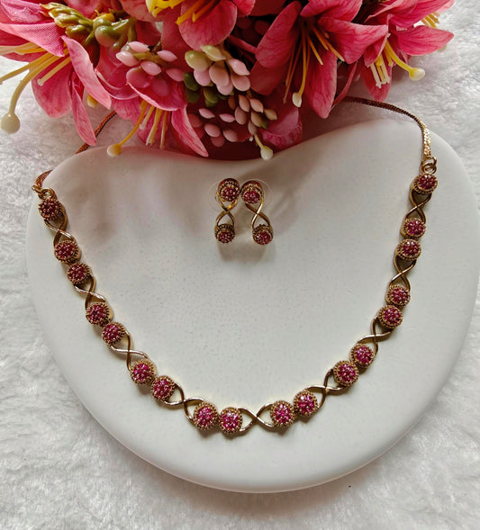 Twisted Infinity Link Necklace Pink Stones
